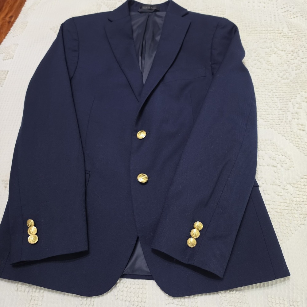 Ralph Lauren Youth Boy's 14R Navy Blue Blazer Gold Buttons Suit Coat Jacket